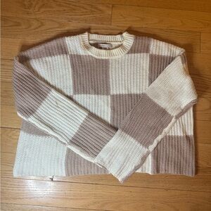 Sincerely Jules Checkered Knit Sweater - Cream and Brown
